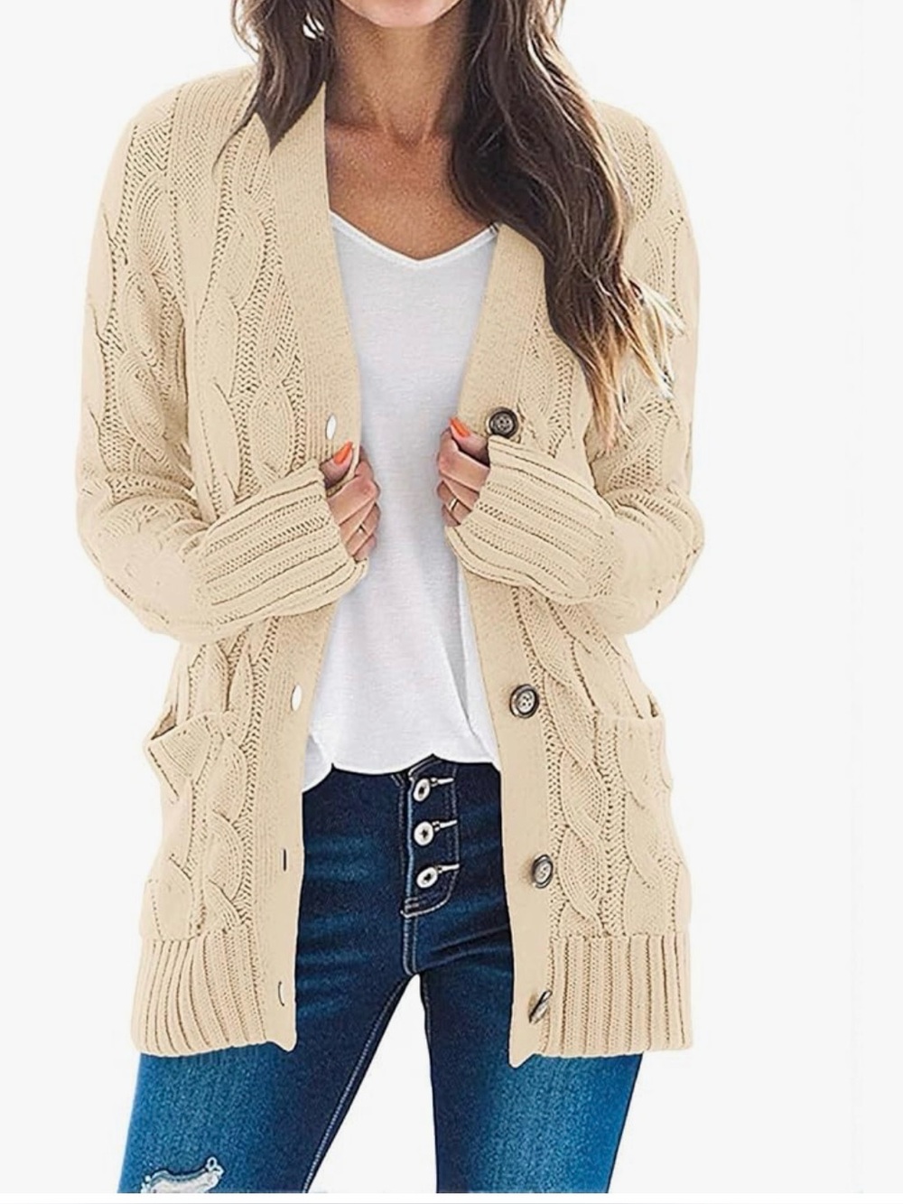 Merokeety cream cable knit cardigan